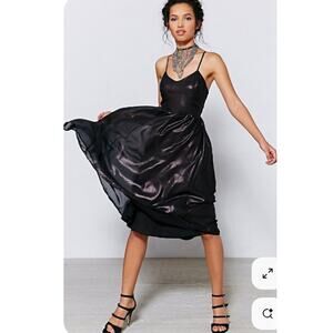 Love Sadie black metallic midi dress criss cross Strappy back and flare skirt 8